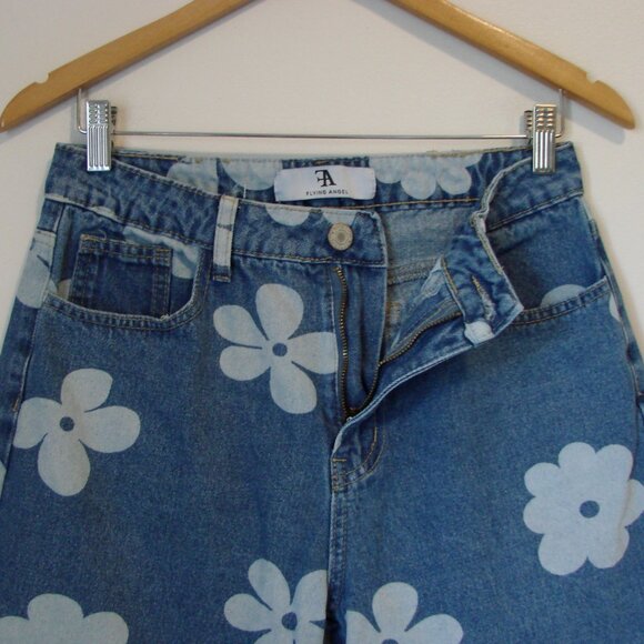 Flying Angel Floral Wide Leg Jeans Flower High Waist Size 11 / 30 Juniors - Picture 8 of 14